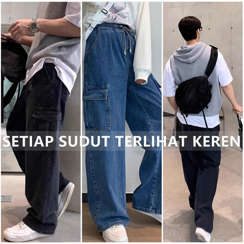 Product Introduction of celana jeans cowok street wear outfit baggy pants celana panjang pria dewasa denim berdiri celana cargo pria panjang Celana Panjang Unisex 5