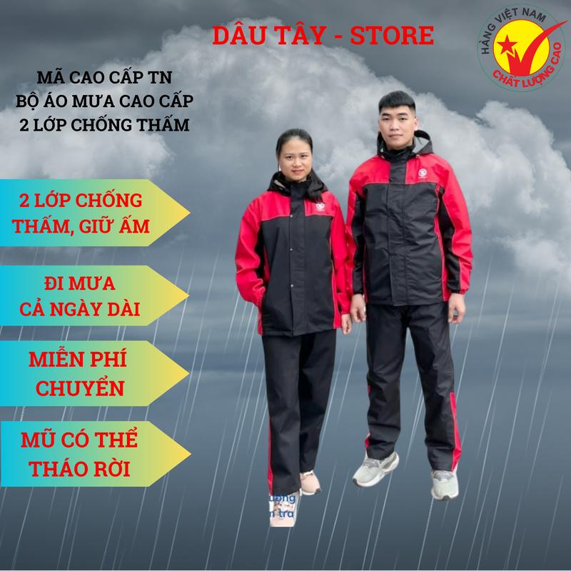   BẢN CAO CẤP - TN  Áo mưa bộ cao cấp 2 lớp người lớn đi xe máy siêu chống thấm giữ ấm. Nhựa chống thám Cao Su non. Mũ có thể tháo rời. Túi trong ngoài đều có khóa kéo. Size từ 40 - 100Kg. 