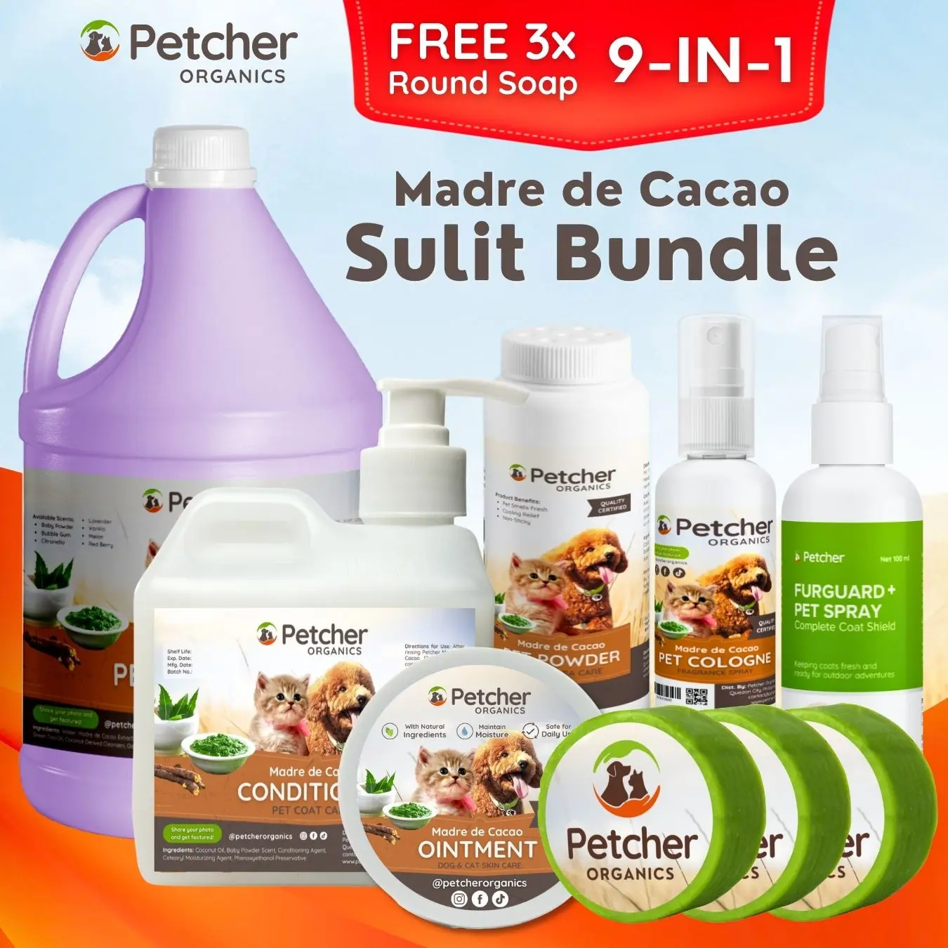 Petcher Organics 9-in-1 Madre De Cacao Pet Shampoo Bundle for Dogs and Cats