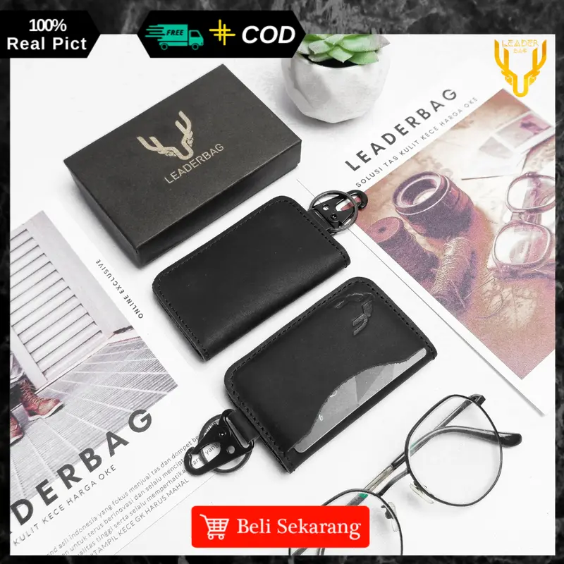 Dompet STNK Mobil Kulit Sapi Asli Leaderbag Terbaru Warna Hitam Waterproof Atau Gantungan Kunci Kendaraan Motor Premium Multifungsi PABLO 8