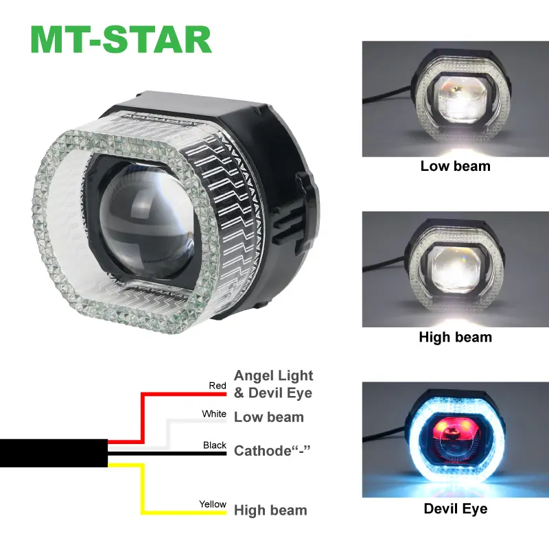 MT-STAR Projie Biled MP03 Crystal 3 INCH High Low Putih Dilengkapi Kipas Pendingin Devil dan Shroud untuk Car/Motorcycle Kabel 7