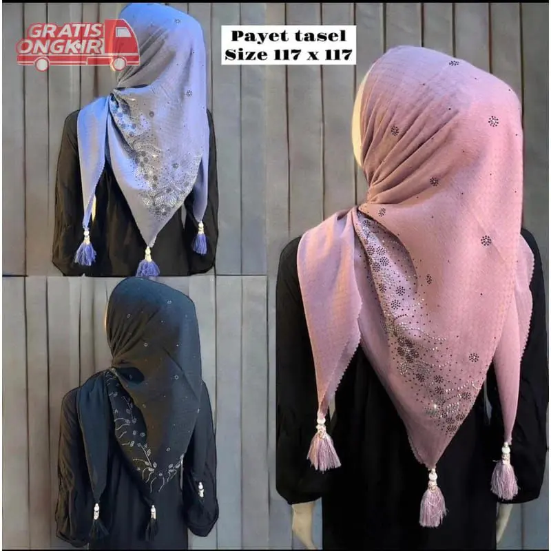 Segiempat Payet Tasel Jambul Motif Butik Mewah/ Potton Star Payet Jambul/ Rubicon Payet Jambul