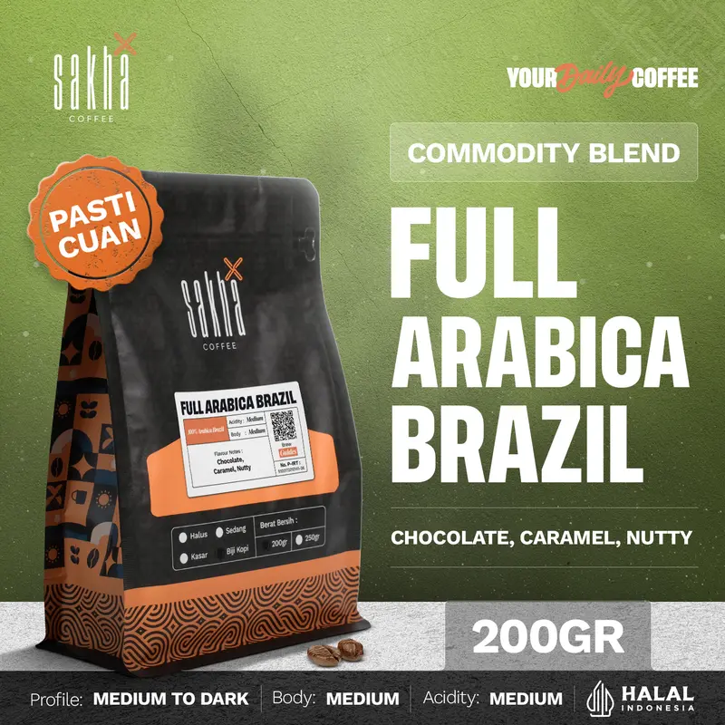 BIJI KOPI ARABICA BRAZIL 200gr Espresso Coffe Based By Sakha Coffee Roastery 0