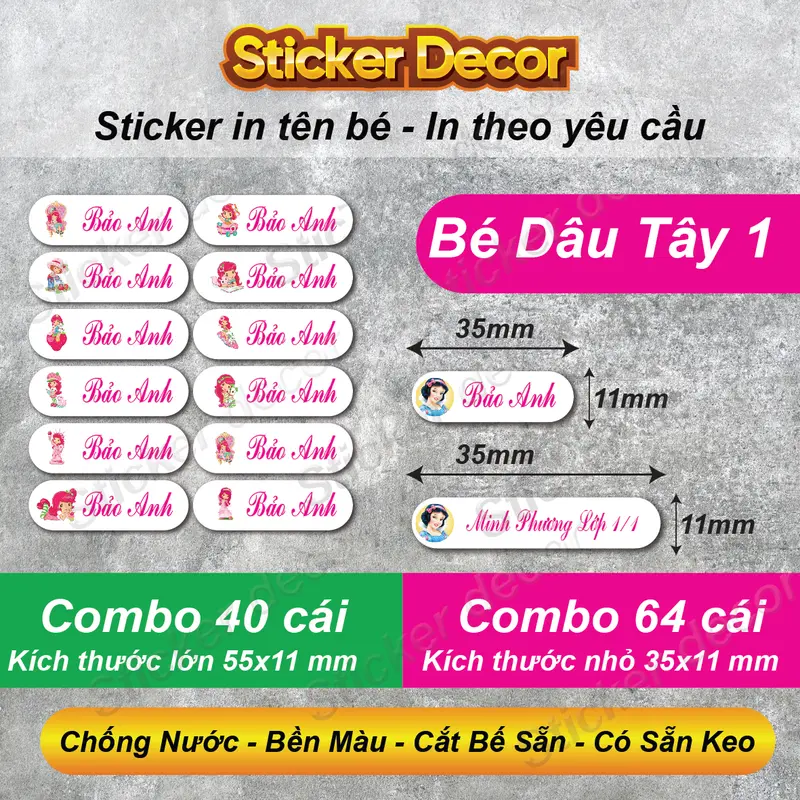 64 STICKER CÓ IN TÊN BÉ Dùng Để Dán Dụng Cụ Học Tập Không Bị Thất Lạc 3