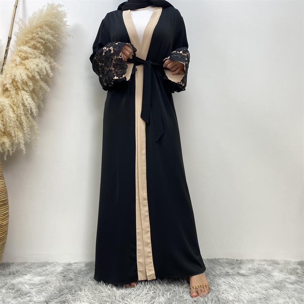1502#High Quality Niad Embroidery Cardigan Islamic Clothing Abaya For EID - CHAOMENG MUSLIM SHOP