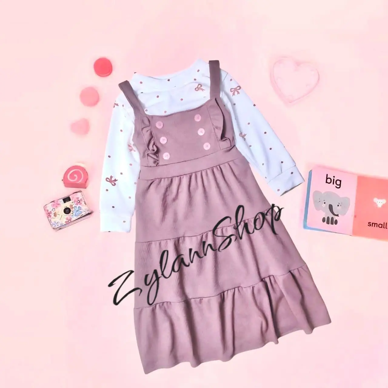 Gamis Anak Perempuan Model 2in1 Bahan Full Knit dengan Motif Pita Printing dan 4 Pilihan Warna - Baju, Cantik Muslim liburan smokegrey