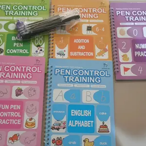 Paket 5 Buku Latihan Menulis Anak Alur Cekung untuk TK PAUD, Pen Control Training, Alfabet Inggris, Angka, Matematika, Bentuk dan Menggambar, Bisa Ditulis Berulang, Termasuk 1 Pena dan 10 Isi Ulang Pulpen