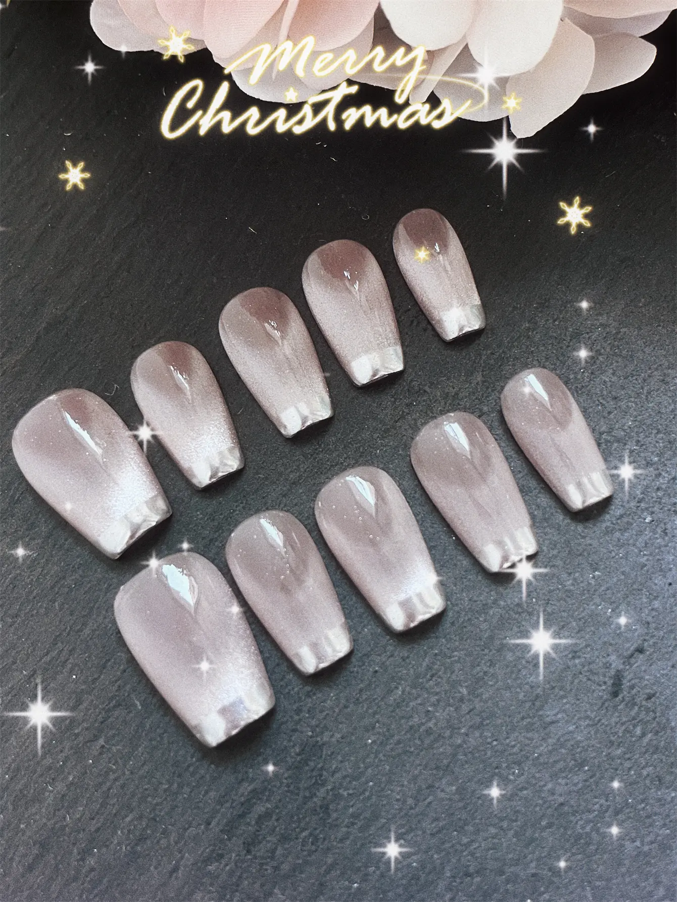 C257 10pcs handmade press on nail false nail fake nail tip nail stickers Rhinestone Decor French White butterfly short eye cat  3D creative funny comic flower floral almond cute Modern Japanese Style glamnetic Christmas