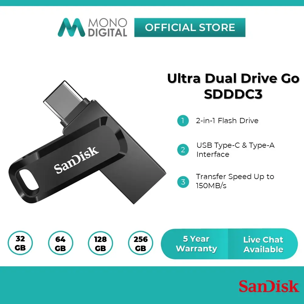 SanDisk Type C OTG PenDrive Dual Drive Go Type-C USB 3.1 OTG SDDDC3/SDDDC4 (256GB/128GB/64GB/32GB)
