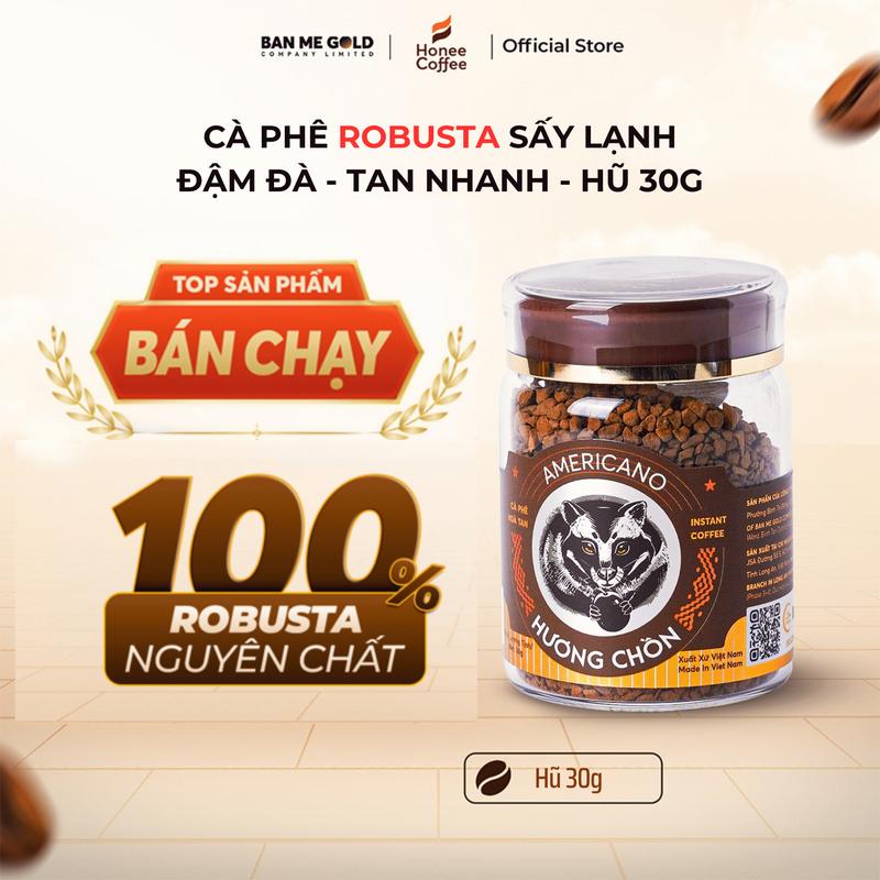 Cà Phê Robusta Hương Chồn Sấy Lạnh Americano (30g/80g) Cafe Chồn Hòa Tan Sấy Lạnh Robusta Thượng Hạng Chính Hãng Honee Coffee