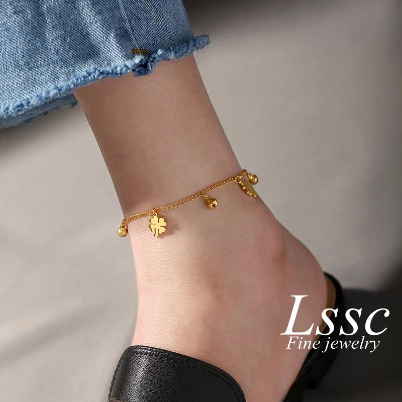 LSSC hoa 4 lá vòng nữ trang sức thời trang lắc chân titan không gỉ có chuông lắc chân titan không gỉ