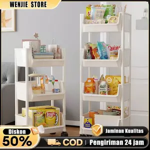 Rak Susun Penyimpanan Terbuka Serbaguna Rak Trolley Susun Dengan Roda Rak Buku Tebal Plastik Toy Storage Desk Shelf