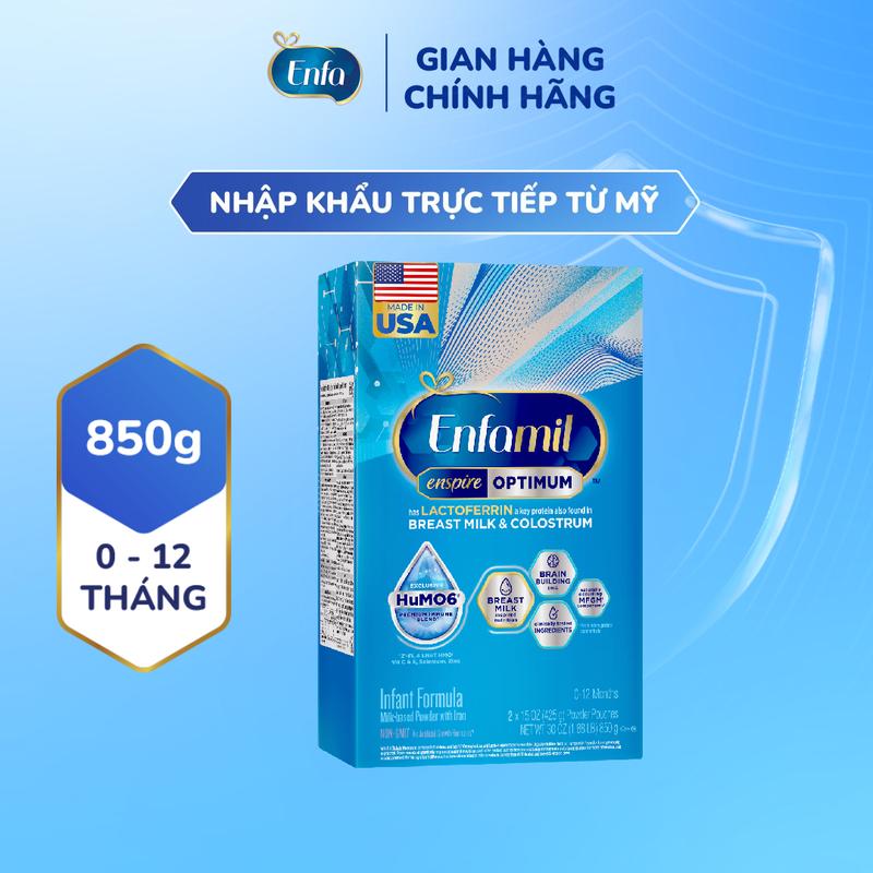   Nhập khẩu từ Mỹ  Sữa bột Enfamil Enspire Optimum 850g hỗ trợ đề kháng cho trẻ 0-12 tháng tuổi  hộp 2 túi thiếc 425g   Date 11 2026  
