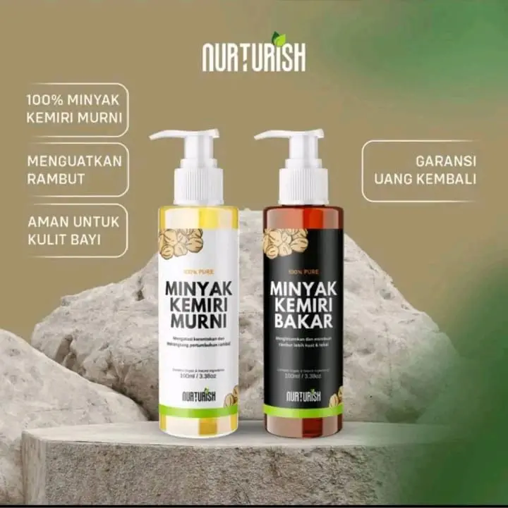 Nurturish - Minyak Kemiri Bakar Murni Alami Penumbuh & Penebal Rambut Bayi & Dewasa, Brewok, Kumis, Jambang, Janggut, Alis New Product anti Ketombe  Penghitam Rontok  Melebatkan