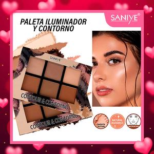 SANIYE Paleta De Iluminador Y Contorno Sombras ，placa integrada de seis colores ，Iluminador facial todo en uno mate para rostro nariz y ojos rostro Nivel profesional