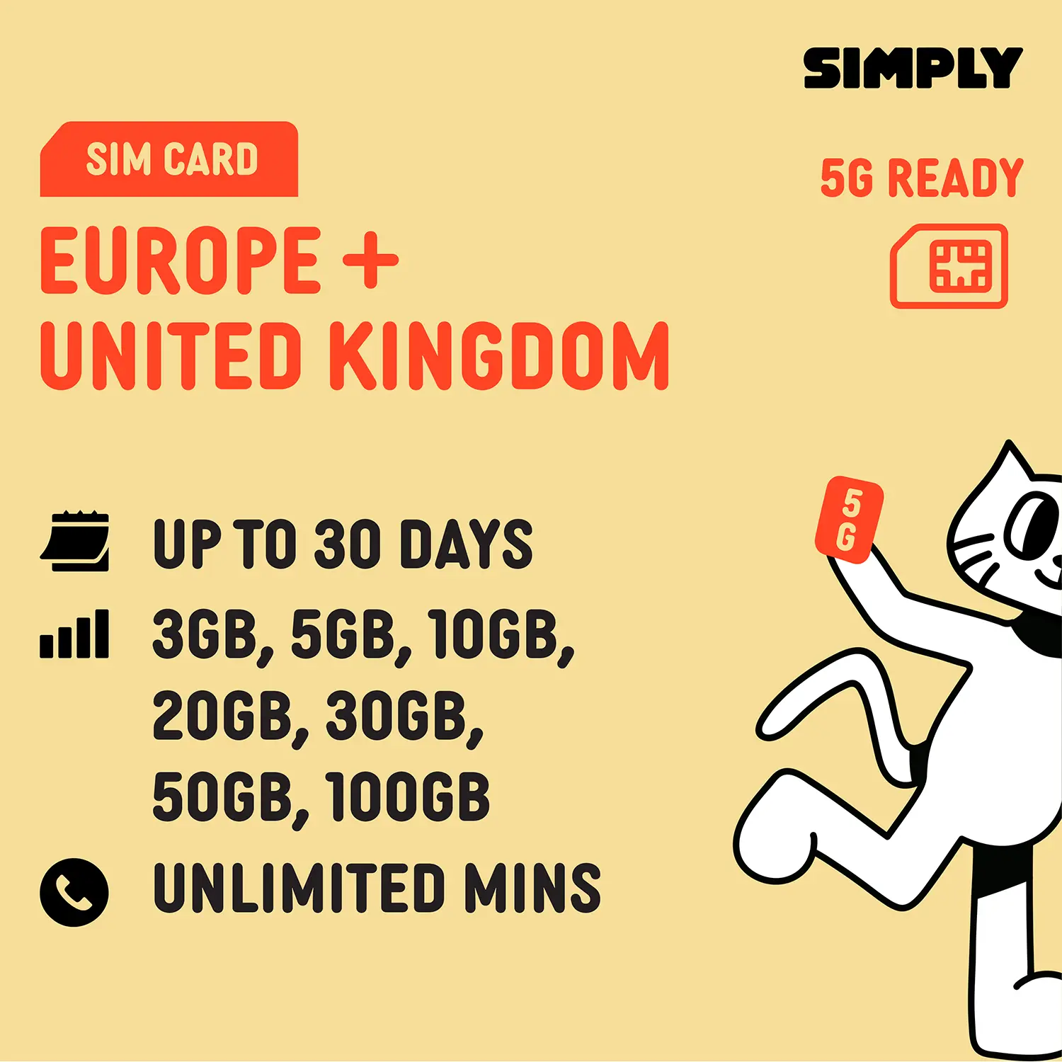 [Europe] 5-30 Days | Total:3GB/5GB/10GB/20GB/30GB/50GB Data SIM Card | Plug and Play | No Registration Required