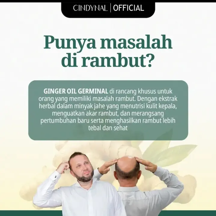 [BPOM CINDYNAL 1 Pcs]  Germinal Oil Penumbuh Rambut Ekstrak Ginger - Minyak Penumbuh Rambut Anti Rontok 30ml Penebal 1
