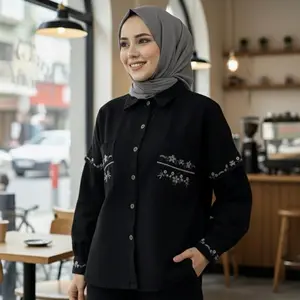 Oneset Jeans Wash Bordir Bunga Saku Tangan bordir lipat Wanita Daily