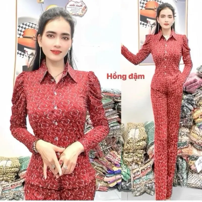 Sét bộ sơ mi tay dài vải thun aty .co giãn mịn mát thấm hút mồ hôi không xù không nhăn.phù hợp cho tất cả chị em từ 47-78kg 6