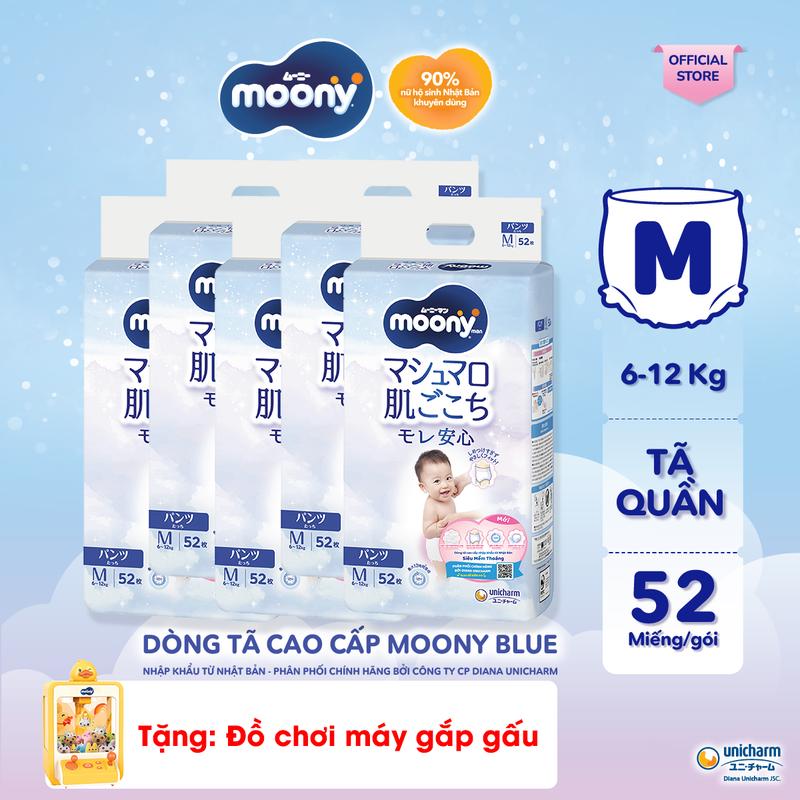 [COMBO 5-TẶNG ĐỒ CHƠI MÁY GẮP GẤU] Moony Tã bỉm quần xanh M52/L44/XL38/XXL26 - Nhập khẩu từ Nhật Bản