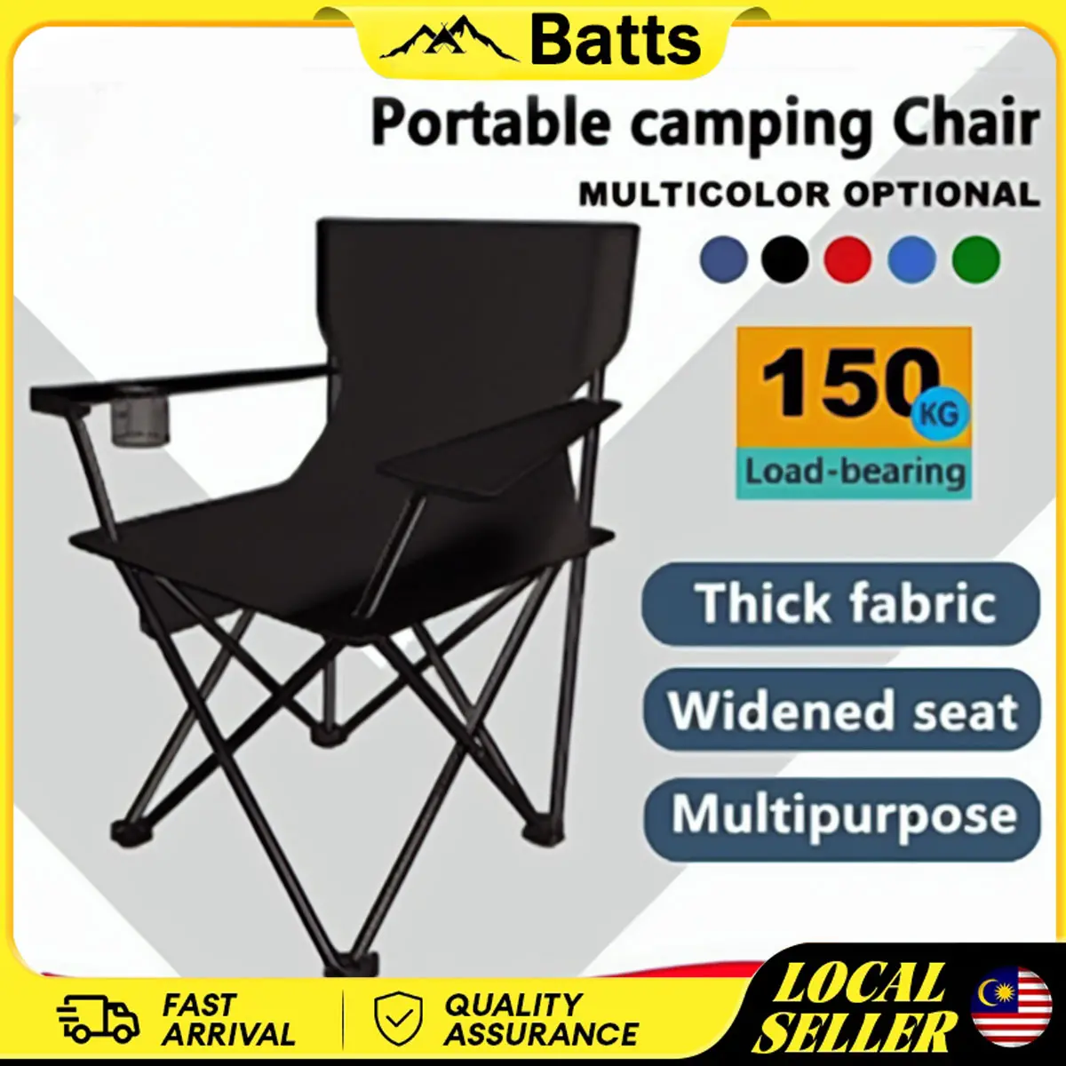 【Batts】Foldable Chair Outdoor Folding Outdoor Camping Chair Beach Chair Folding Chair With Arm Hiking Chair Fishing Chair