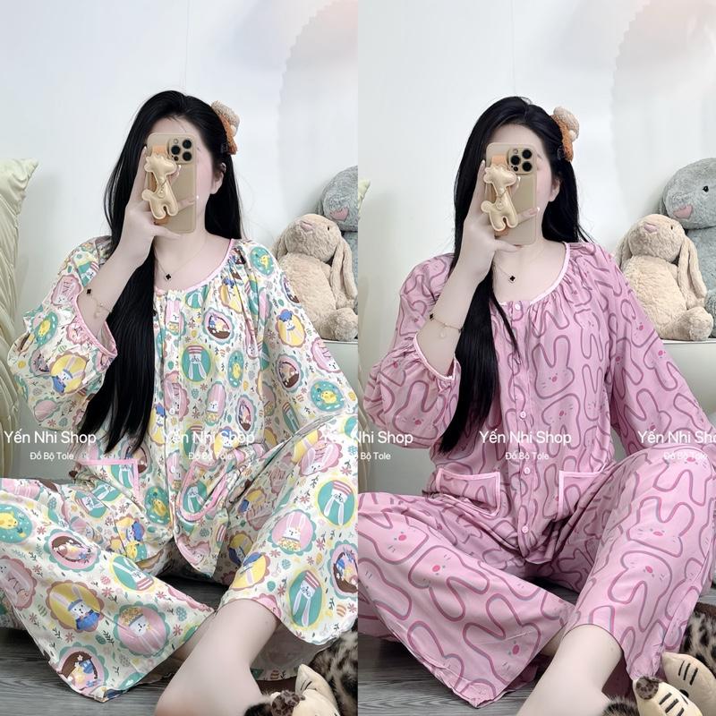 Đồ Bộ Tole Lanh Nữ L1 (45-85kg) Thiết Kế Dáng Áo Cổ Tròn Tay Dài 2 TÚI VIỀN Quần Dài  YN004