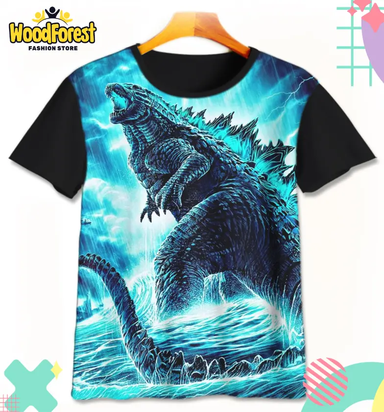 Kaos Anak Godzilla v4 Baju Film Monster Anak 3D Printing