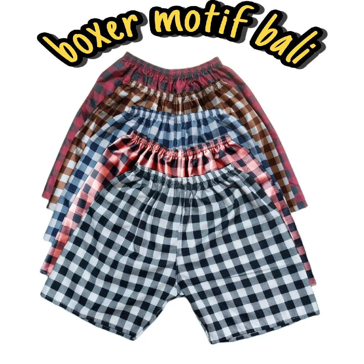 celana boxer dewasa Pendek, motif kotak Bali muat untuk BB 75kg Katun Lembut Nyaman Shorts Pantai Santai