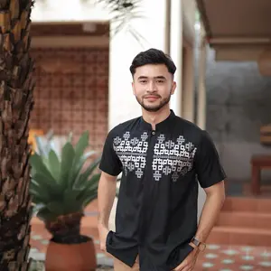 baju koko bordir lengan pendek katun madina premium warna hitam coklat abu biru krem alkinan alkinancollection