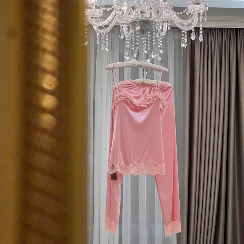 | Pinie Set Sleepwear | Set Bộ Ngủ 2 Món Áo + Quần Phối Ren Không Mút Không Kèm Choàng