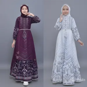 KidsCenter - Gamis Raya Sultan Babydoll Mix Tille Premium Full Puring Anak Usia 3 - 10 Tahun / Fashion Muslimah Lebaran Anak Free Belt Mutiara - Baju Gamis Lebaran Anak Motif Sultan Free Hijab