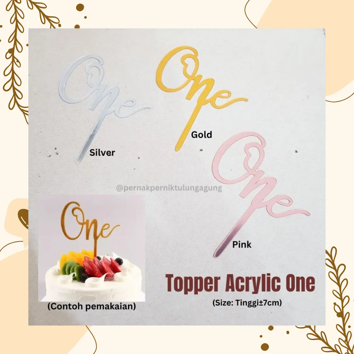 Topper Acrylic One - Topper Kue - Dekorasi Kue