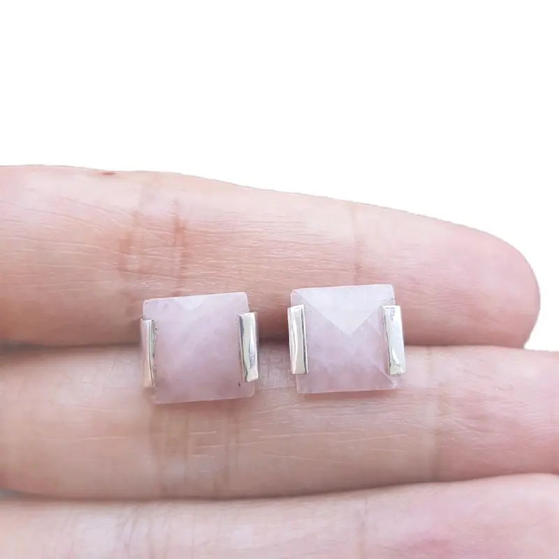 Anting Stud Perak 925 Permata Rose Quartz 3