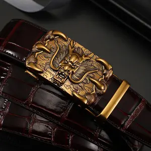 Sabuk Naga Pria Ikat Pinggang Bisnis Pola Buaya Kulit Sapi Lapisan Pertama Mode Gesper Otomatis 2024