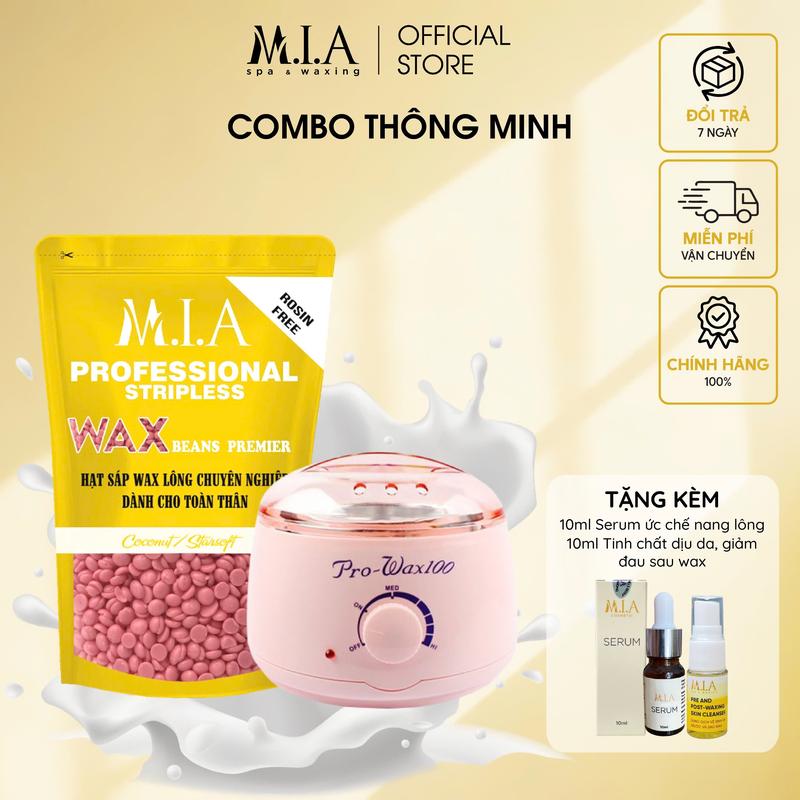  Combo 100gr sáp wax lông M.I.A WAXING và nồi nấu sáp pro wax 100 tặng 10ml serum và 10ml tinh chất dịu da sau wax Dưỡng Da 