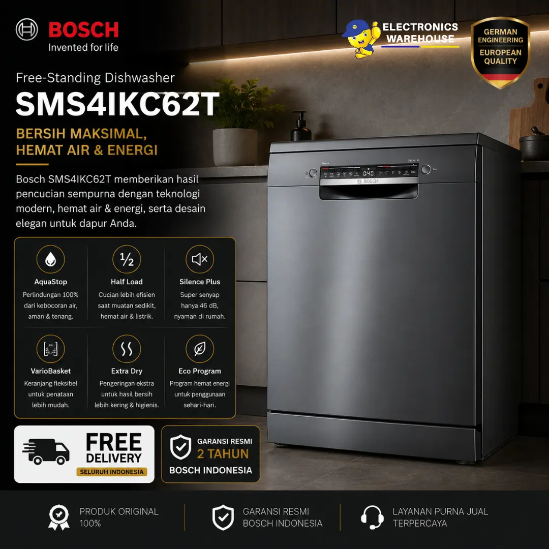 Bosch SMS4IKC62T Free Standing Dishwasher / Mesin Pencuci Cuci Piring 60cm Series 4