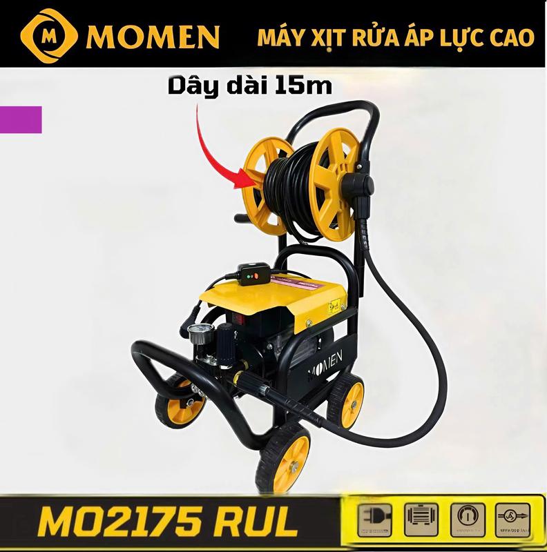  COMBO Máy Rửa Xe Momen 2175RUL - Có Rulo Cuốn Dây Và Khung 4 Bánh Xe - Dây Dài 15m 