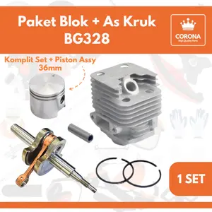 Paket Cylinder Blok Crankshaft Krek As BG 328 Silinder Block As Kruk Mesin Potong Rumput 2tak 3001 318 338