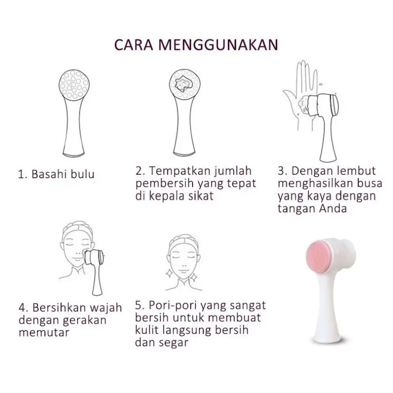 LH Alat Cuci Muka 2 Sisi Pembersih Wajah Silikon Brush Facial Brush Silikon 2in1 Alat Pembersih Pemijat Muka Silicone Halus 3