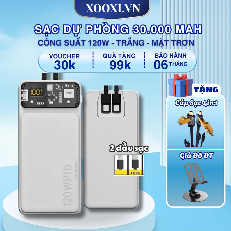 [Tặng Cáp Sạc 4in1-VN03] Sạc Dự Phòng Nhanh 30.000 Mah Bản Trơn Sạc Nhanh 120W Pin Dự Phòng Sạc Nhanh Kèm 2 Cổng Sạc Type-c Lightning Màn Led Phù Hợp Mọi Loại Thiết Bị