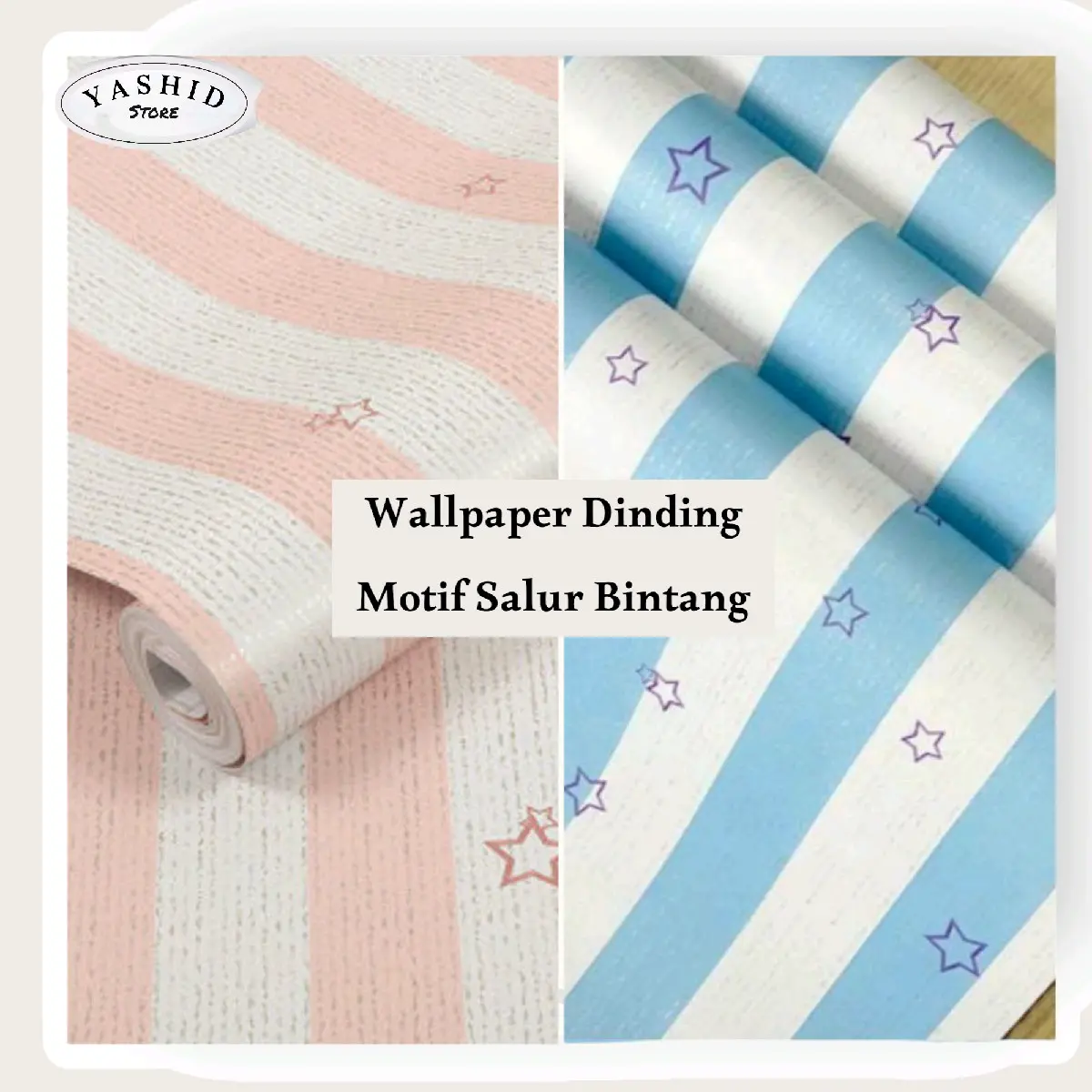 Wallpaper Dinding Kamar Motif Salur Bintang Kertas Pvc Stiker
