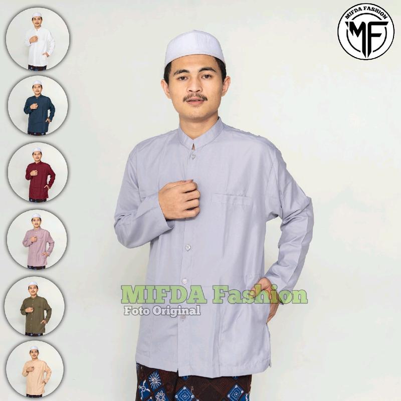 Baju koko haibah santri habaib polos bahan katun halus saku samping lengan panjang baju koko muslim 0