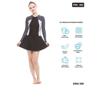 MAERO DRM300 Baju Renang Wanita Rok Lengan Panjang Quick Dry UV Protection Baju Renang Wanita Sporty Premium Halus Lembut & Elastis swimdress wanita premium