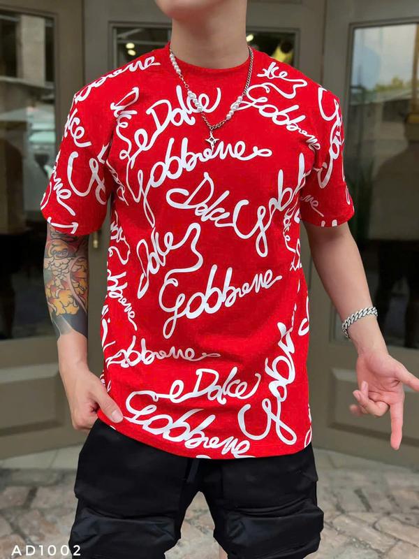 Áo thun nam mẫu mới cao cấp trắng đỏ vải cotton dày dặn sang trọng phong cách