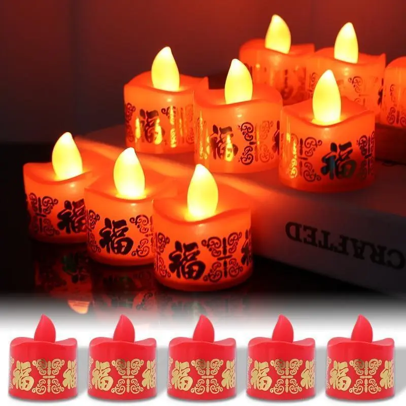 Flameless LED Candle Lights Battery Operated Blessing Words Electronic Lamp New Year Party Home Decoration Spring Festival Candle Lamp