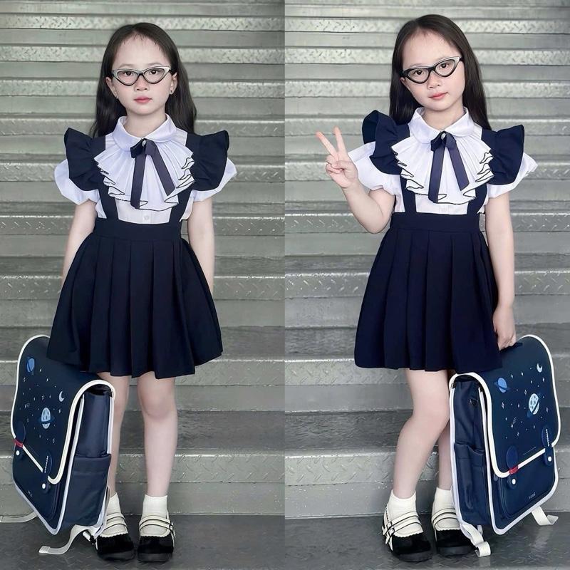 Set yếm váy cánh tiên chất mềm, kèm áo sơ mi tay bồng kiểu xinh đẹp dành cho bé gái (10-32kg)