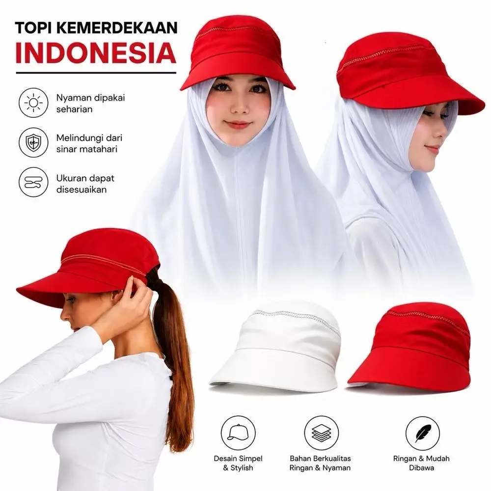 Topi Senam Spesial Kemerdekaan Agustusan Caddy Golf Resleting Zumba Visor Anti UV Topi Lebar Zipper haji dan umroh wanita Dewasa