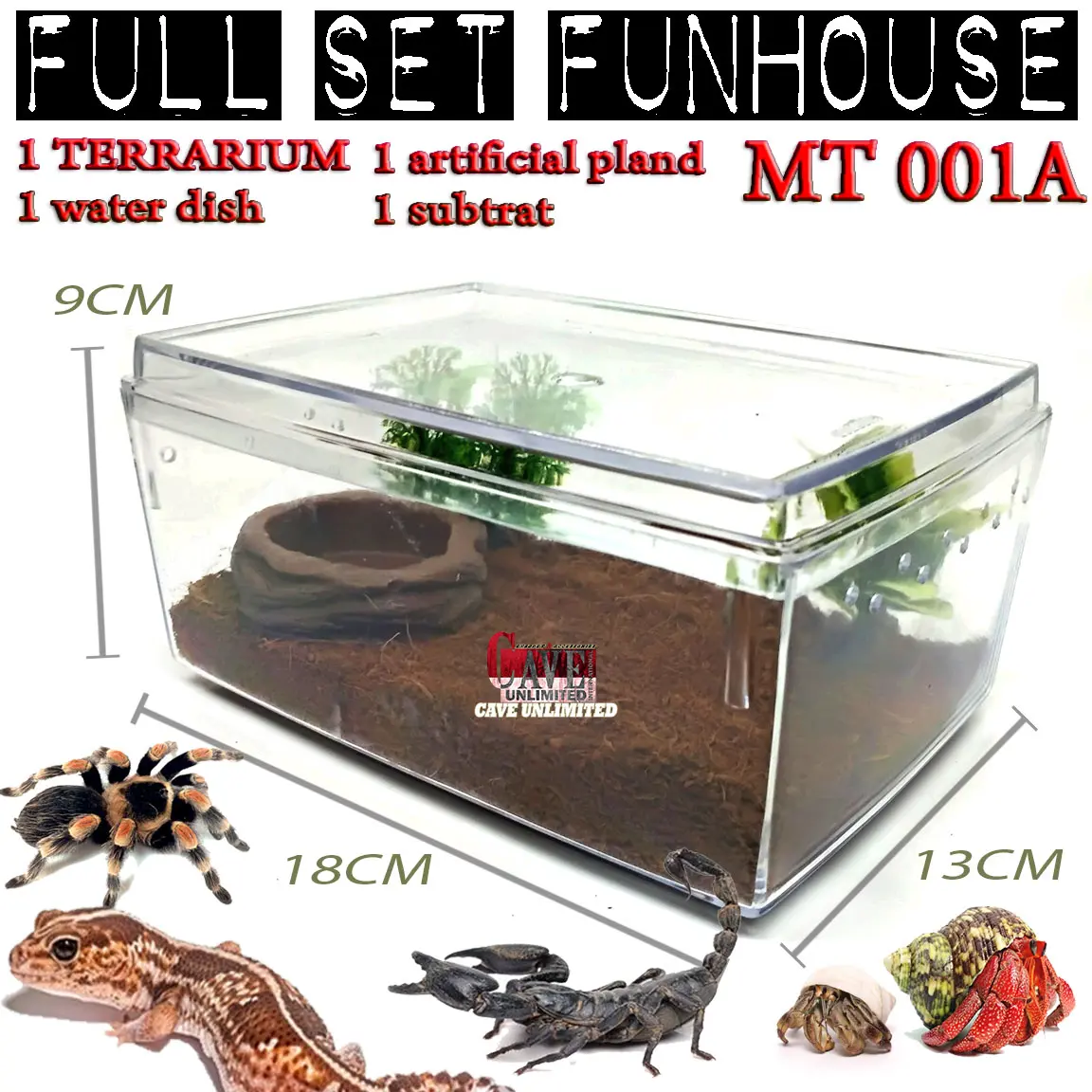 MT001A PAKET TERRARIUM MINI AKUARIUM KANDANG KELOMANG TARANTULA KALAJENGKING KEONG ULAR CORN SNAKE  TURTLE GECKO TOKEK PACMAN  FUN HOUSE FULL SET SEPAKET