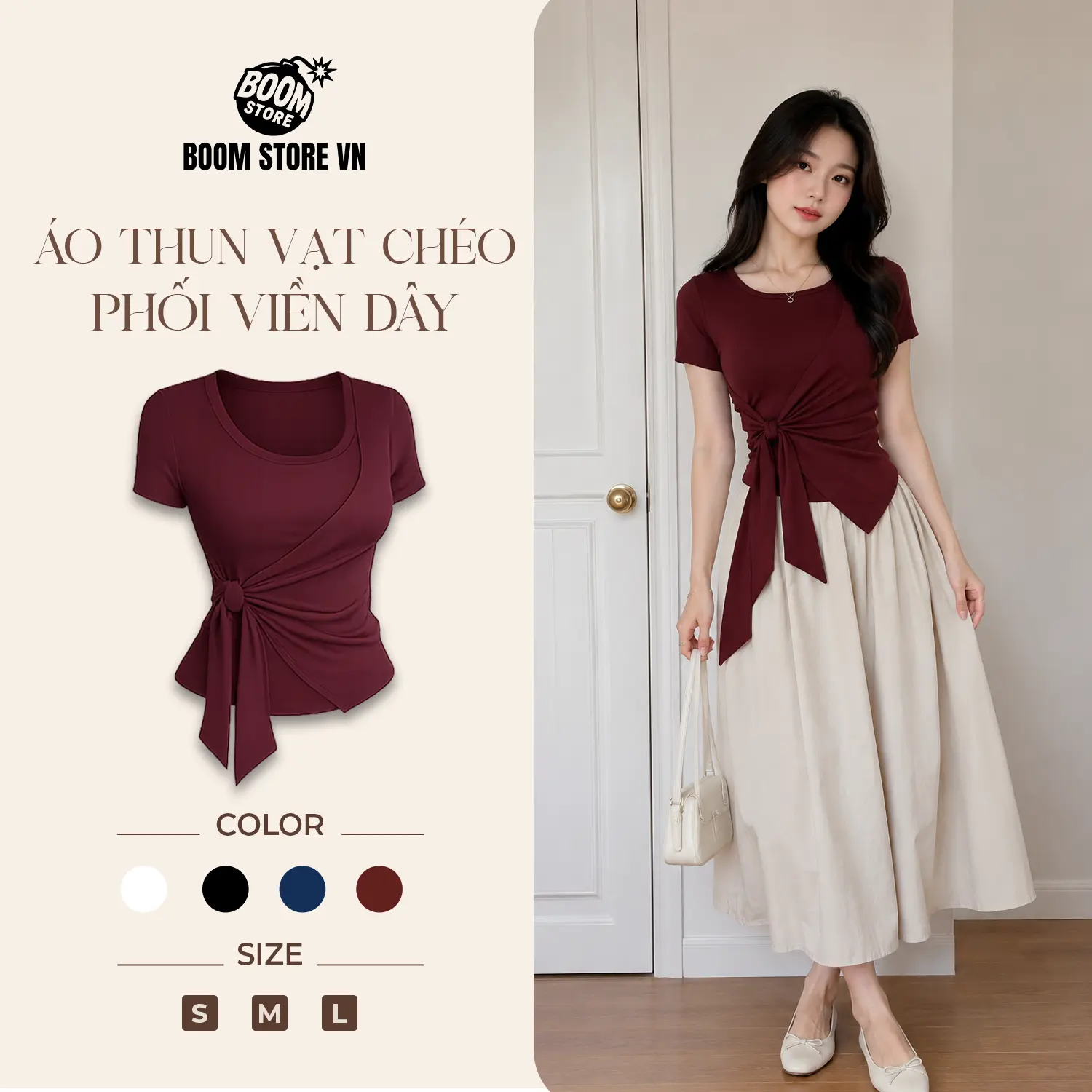 BOOM STORE Áo Thun Nữ Vạt Chéo Phối Viền Dây Thắt Eo Chất Thun Tăm Hàn Mềm Mại | BigBuy360 - bigbuy360.vn BOOM STORE Áo Thun Nữ Vạt Chéo Phối Viền Dây Thắt Eo Chất Thun Tăm Hàn Mềm Mại | BigBuy360 - bigbuy360.vn