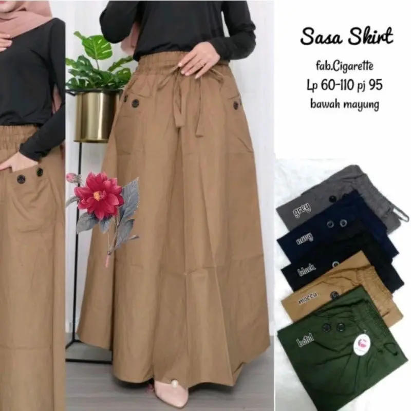 ROK PAYUNG  PANJANG POLOS BAHAN KATUN Model rok payung bagian bawah lebar memberikan kenyamanan dan kebebasan gerak Fit Karet Tebal Kerja Samping Formal dan santui bisa mede Pendek Wanita 1